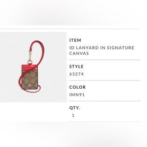 Coach ID Lanyard in Signature Canvas. Khaki and Poppy color. New without tag